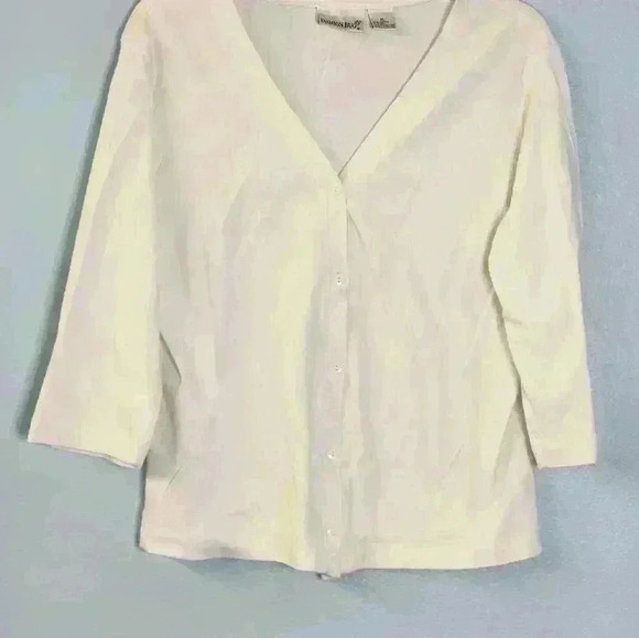 Women's white cardigan button-up long sleeve,lightweight sweater size M - Picture 1 of 7